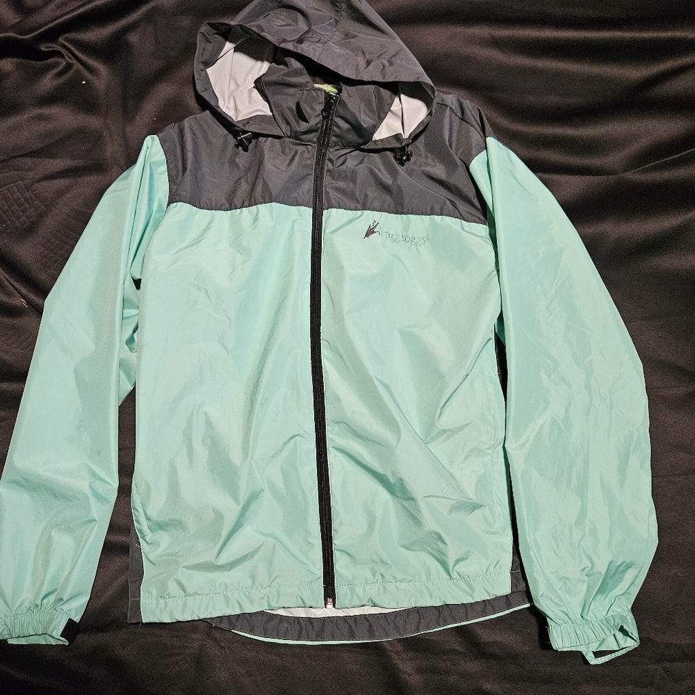 Frogg Toggs Aqua/Gray Hooded Full Zip Windbreaker Lightweight Jacket Size L/XL